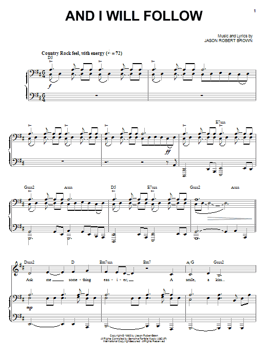 Jason Robert Brown And I Will Follow Sheet Music Notes & Chords for Piano, Vocal & Guitar (Right-Hand Melody) - Download or Print PDF