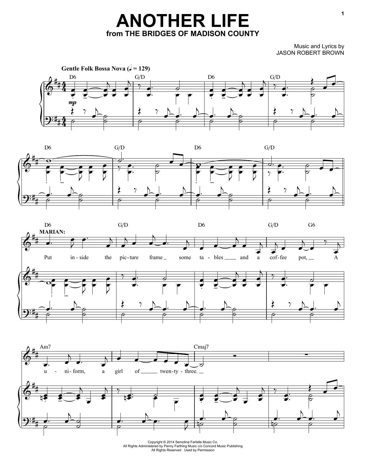 Jason Robert Brown Another Life (from The Bridges of Madison County) Sheet Music Notes & Chords for Piano & Vocal - Download or Print PDF