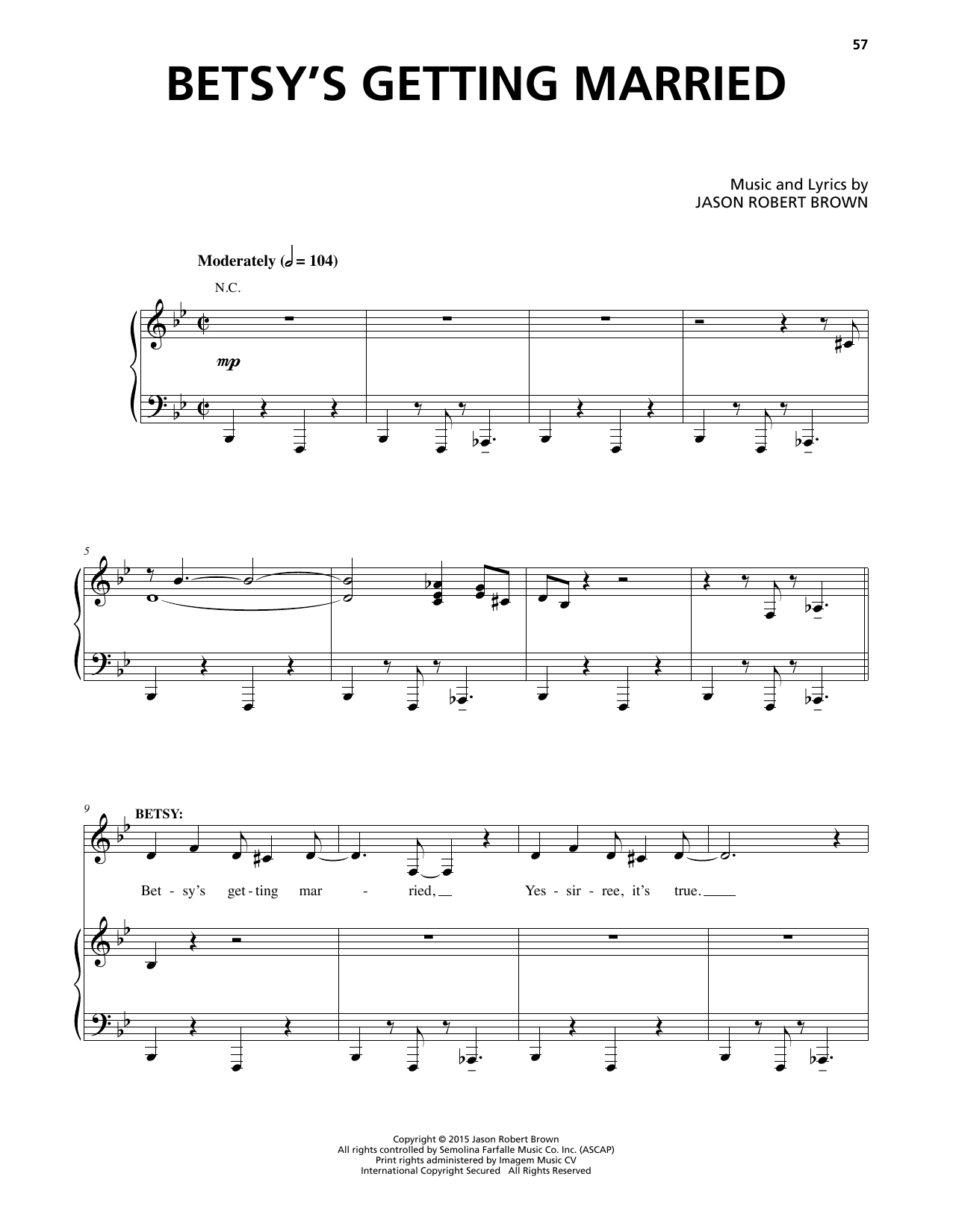 Jason Robert Brown Betsy's Getting Married (Solo Version) (from Honeymoon in Vegas) Sheet Music Notes & Chords for Piano & Vocal - Download or Print PDF