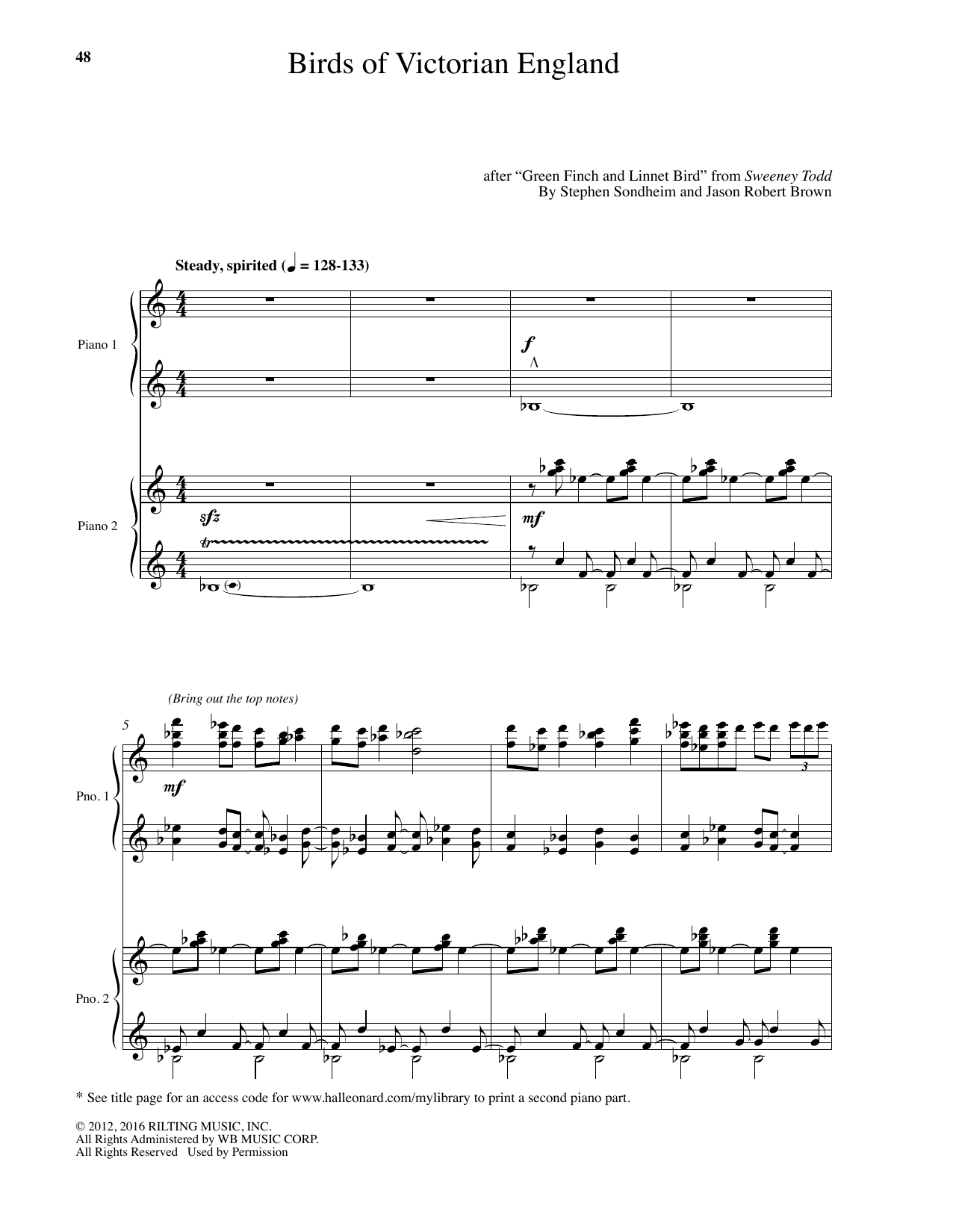 Jason Robert Brown Birds Of Victorian England Sheet Music Notes & Chords for Piano - Download or Print PDF