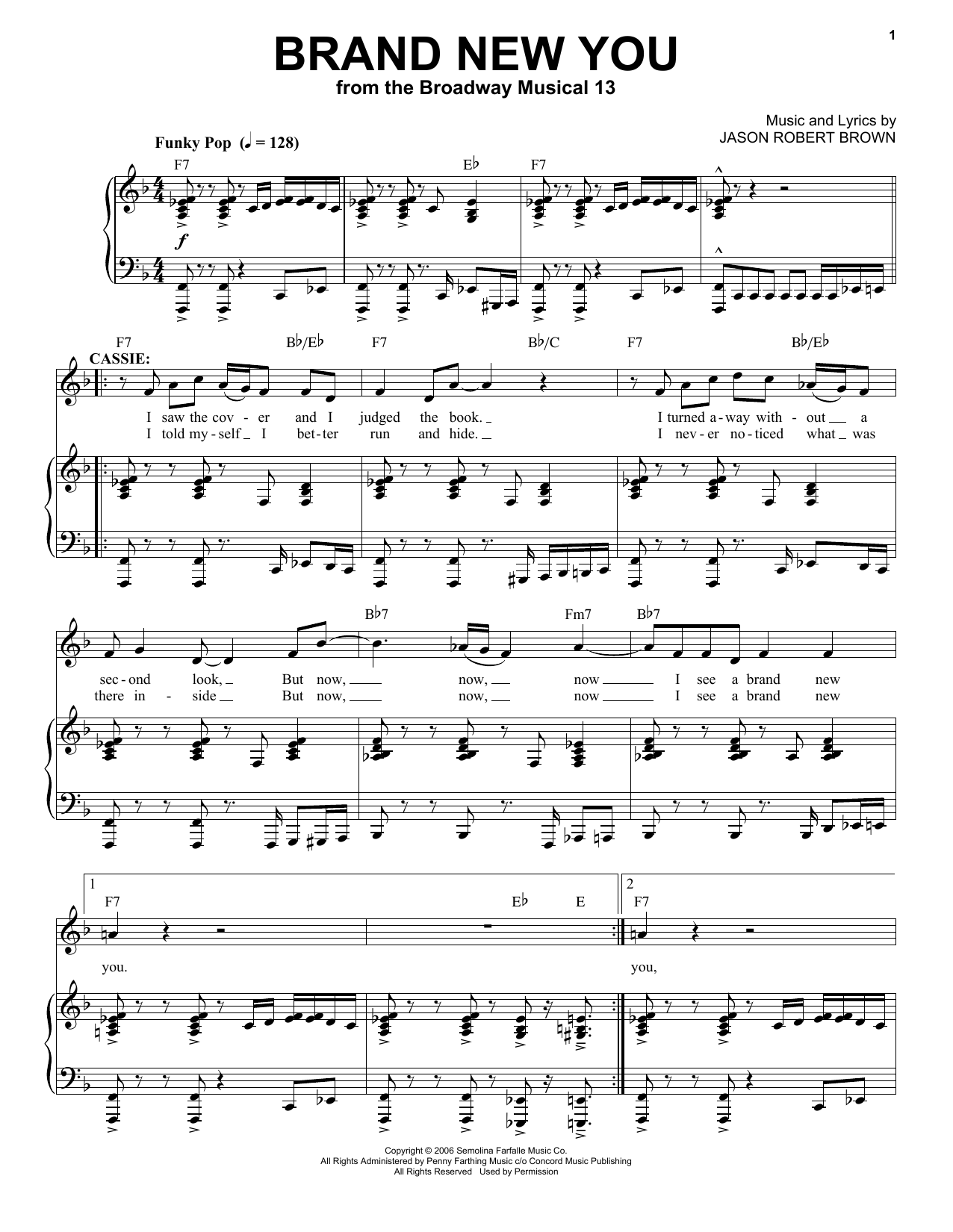 Jason Robert Brown Brand New You (from 13: The Musical) Sheet Music Notes & Chords for Piano, Vocal & Guitar (Right-Hand Melody) - Download or Print PDF