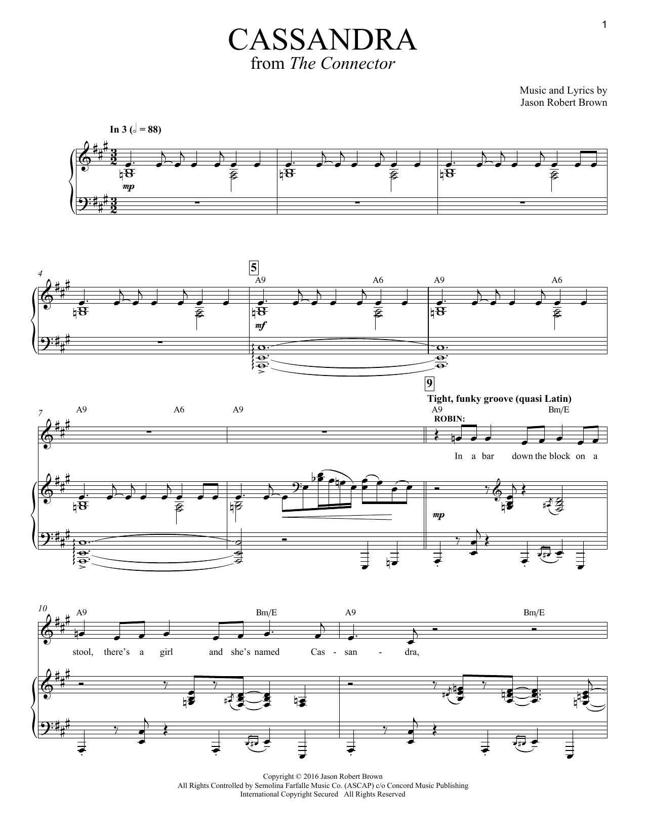 Jason Robert Brown Cassandra (from The Connector) Sheet Music Notes & Chords for Piano & Vocal - Download or Print PDF