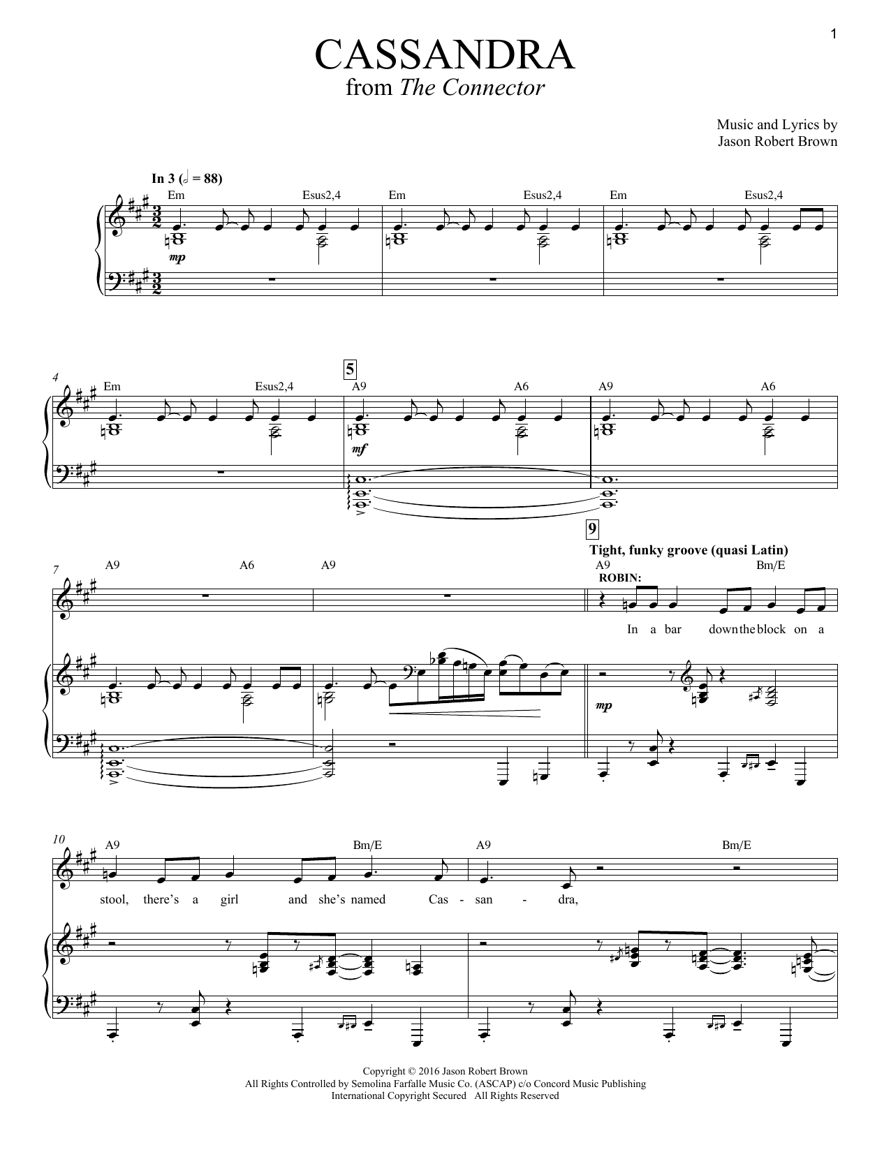 Jason Robert Brown Cassandra (from The Connector) Sheet Music Notes & Chords for Piano & Vocal - Download or Print PDF