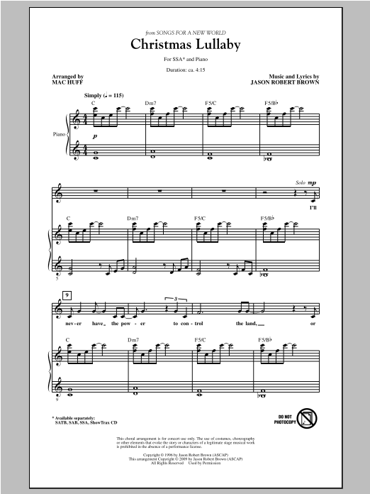 Jason Robert Brown Christmas Lullaby (from Songs for a New World) (arr. Mac Huff) Sheet Music Notes & Chords for SATB - Download or Print PDF