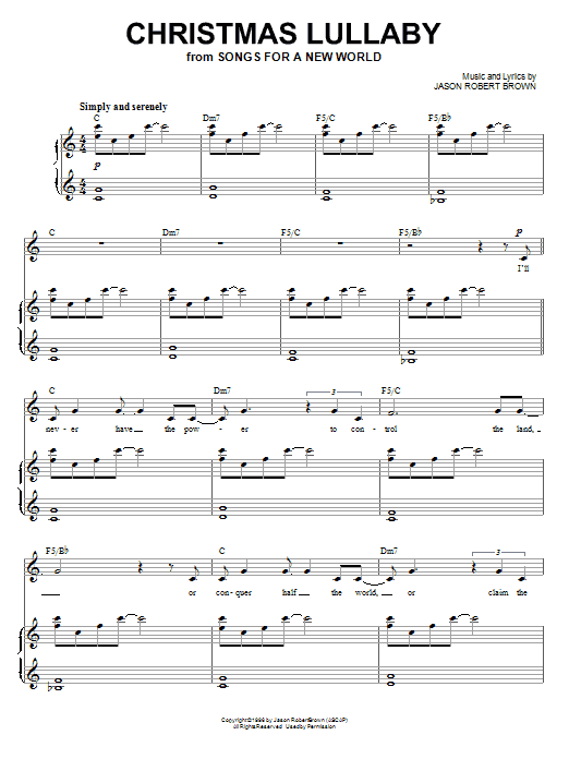 Jason Robert Brown Christmas Lullaby (from Songs for a New World) Sheet Music Notes & Chords for Piano, Vocal & Guitar (Right-Hand Melody) - Download or Print PDF