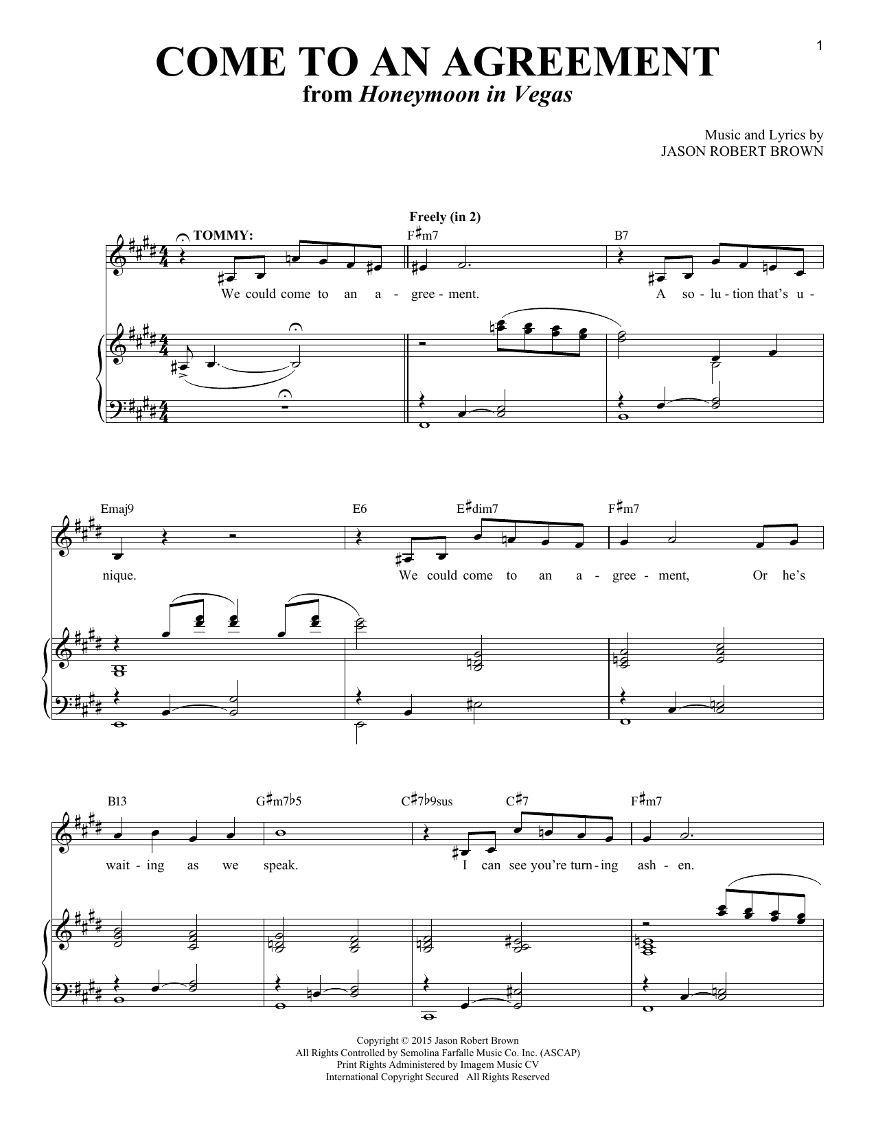 Jason Robert Brown Come To An Agreement (from Honeymoon in Vegas) Sheet Music Notes & Chords for Piano & Vocal - Download or Print PDF