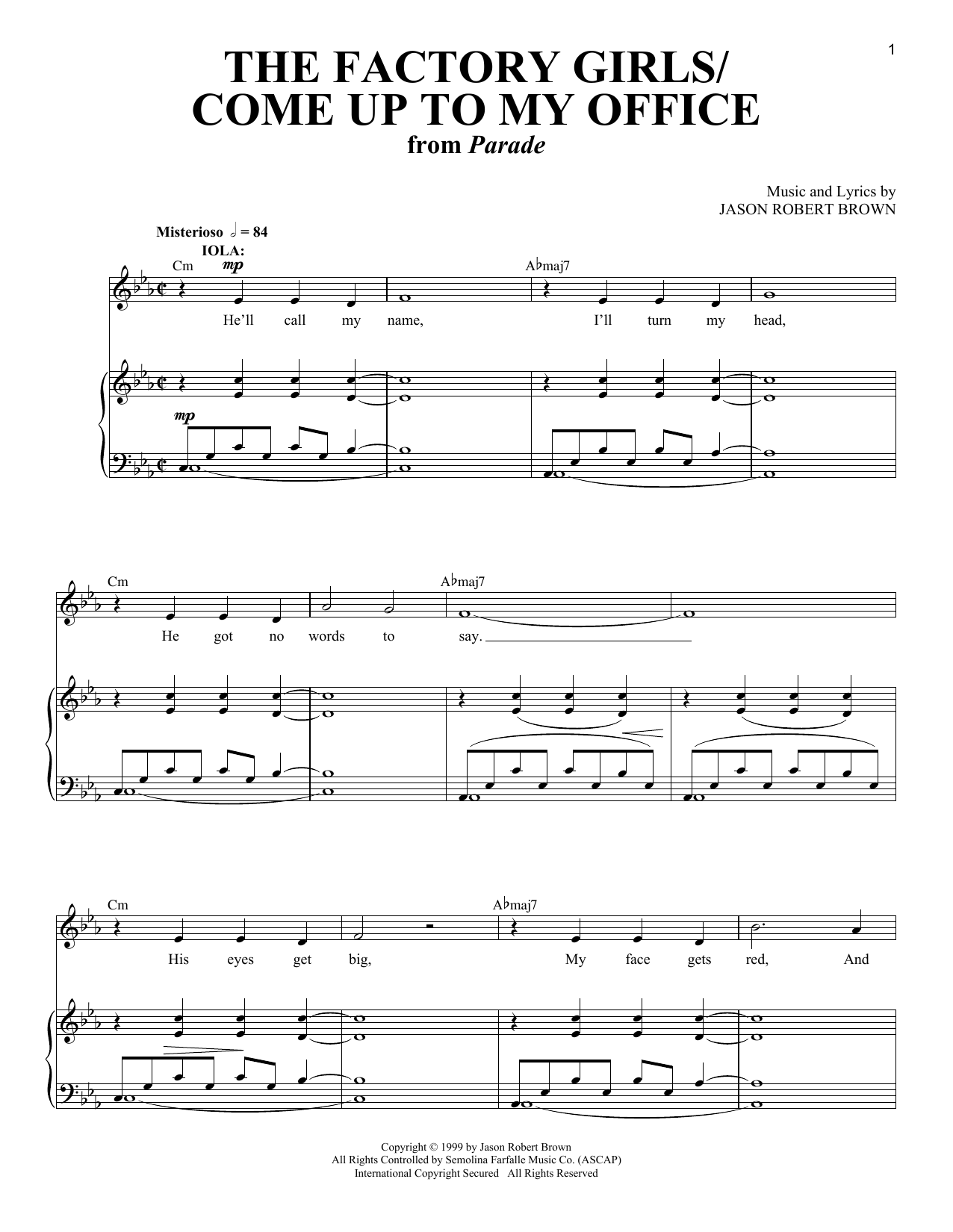 Jason Robert Brown Factory Girls / Come Up To My Office (from Parade) Sheet Music Notes & Chords for Piano & Vocal - Download or Print PDF