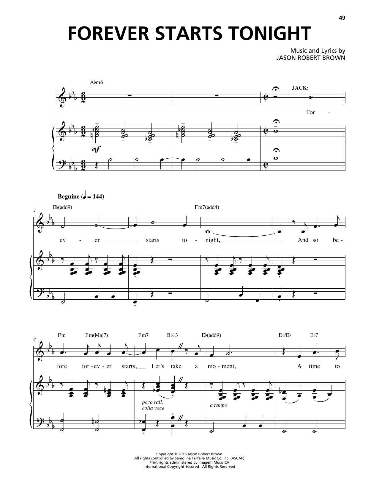 Jason Robert Brown Forever Starts Tonight (from Honeymoon in Vegas) Sheet Music Notes & Chords for Piano & Vocal - Download or Print PDF