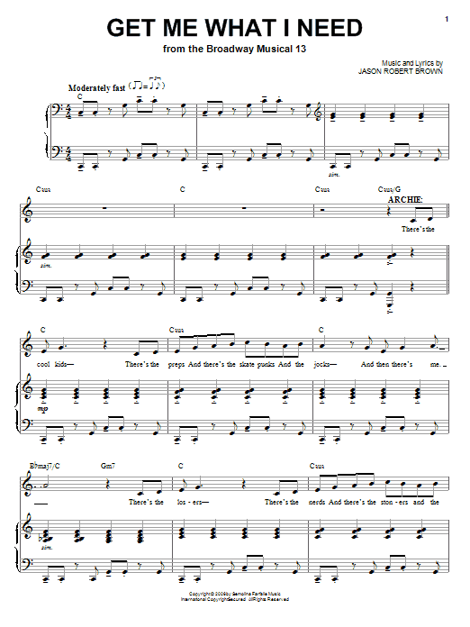 Jason Robert Brown Get Me What I Need (from 13: The Musical) Sheet Music Notes & Chords for Piano, Vocal & Guitar (Right-Hand Melody) - Download or Print PDF