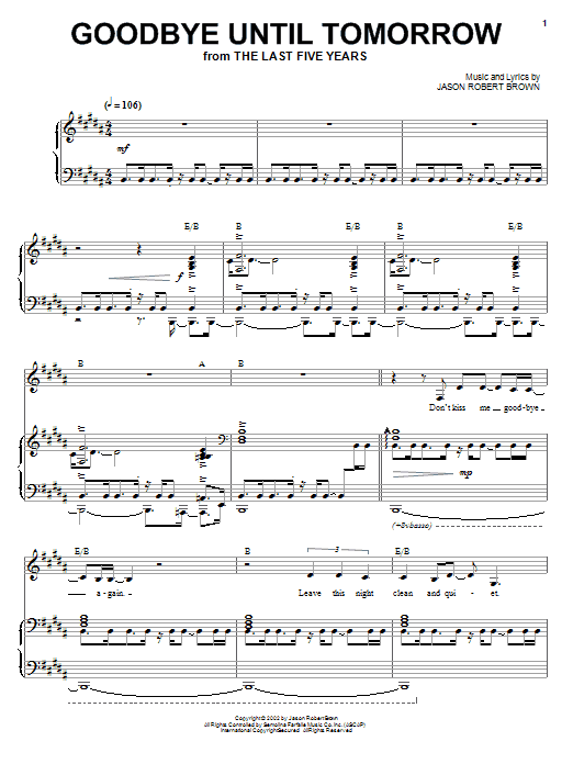 Jason Robert Brown Goodbye Until Tomorrow (from The Last 5 Years) Sheet Music Notes & Chords for Piano, Vocal & Guitar (Right-Hand Melody) - Download or Print PDF