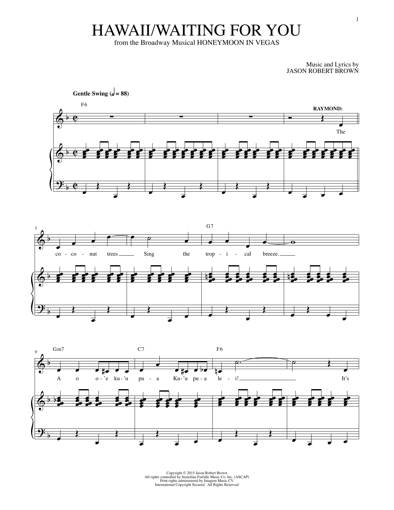 Jason Robert Brown Hawaii/Waiting For You (from Honeymoon in Vegas) Sheet Music Notes & Chords for Piano & Vocal - Download or Print PDF