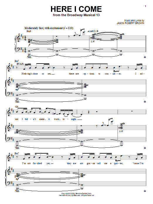 Jason Robert Brown Here I Come (from 13: The Musical) Sheet Music Notes & Chords for Piano, Vocal & Guitar (Right-Hand Melody) - Download or Print PDF