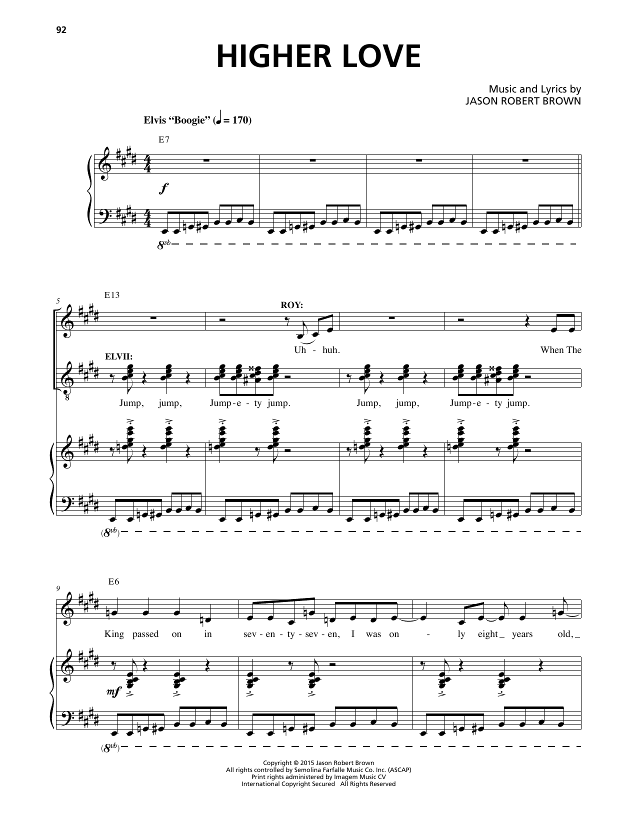 Jason Robert Brown Higher Love (from Honeymoon in Vegas) Sheet Music Notes & Chords for Piano & Vocal - Download or Print PDF