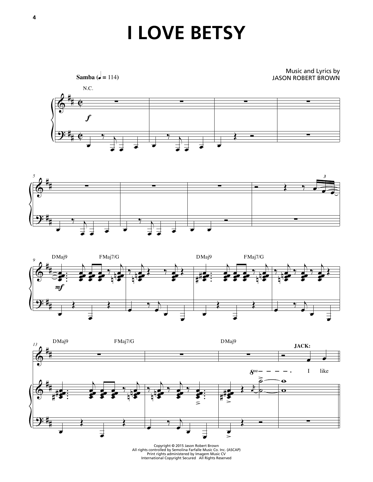 Jason Robert Brown I Love Betsy (from Honeymoon in Vegas) Sheet Music Notes & Chords for Piano & Vocal - Download or Print PDF