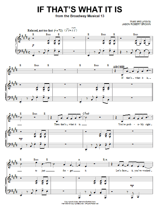 Jason Robert Brown If That's What It Is (from 13: The Musical) Sheet Music Notes & Chords for Piano, Vocal & Guitar (Right-Hand Melody) - Download or Print PDF