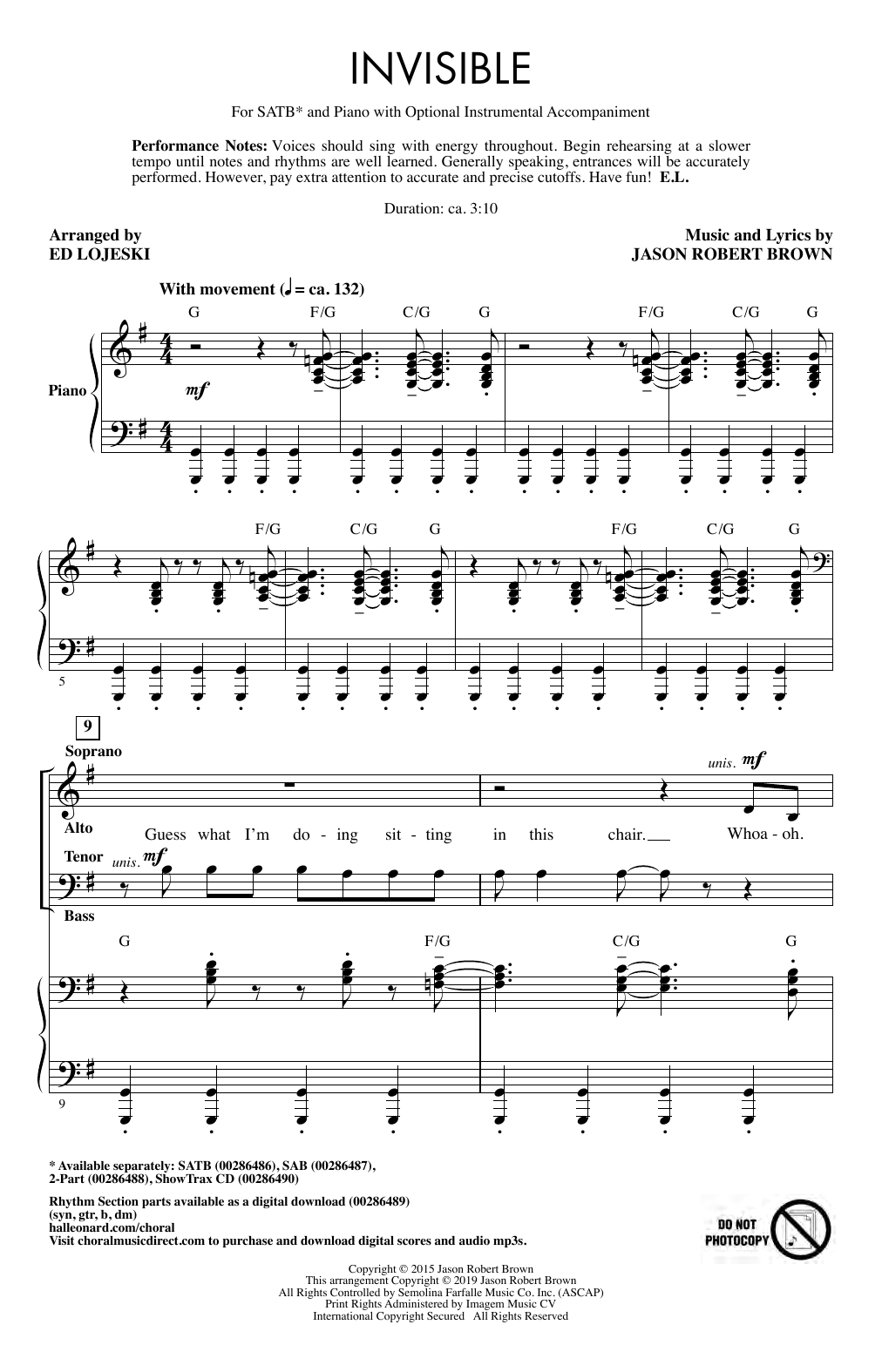 Jason Robert Brown Invisible (arr. Ed Lojeski) Sheet Music Notes & Chords for SATB Choir - Download or Print PDF