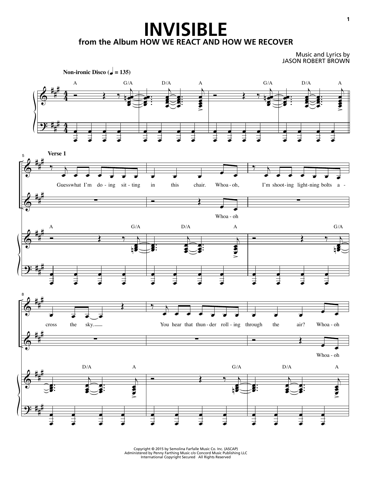 Jason Robert Brown Invisible (from How We React And How We Recover) Sheet Music Notes & Chords for Piano & Vocal - Download or Print PDF