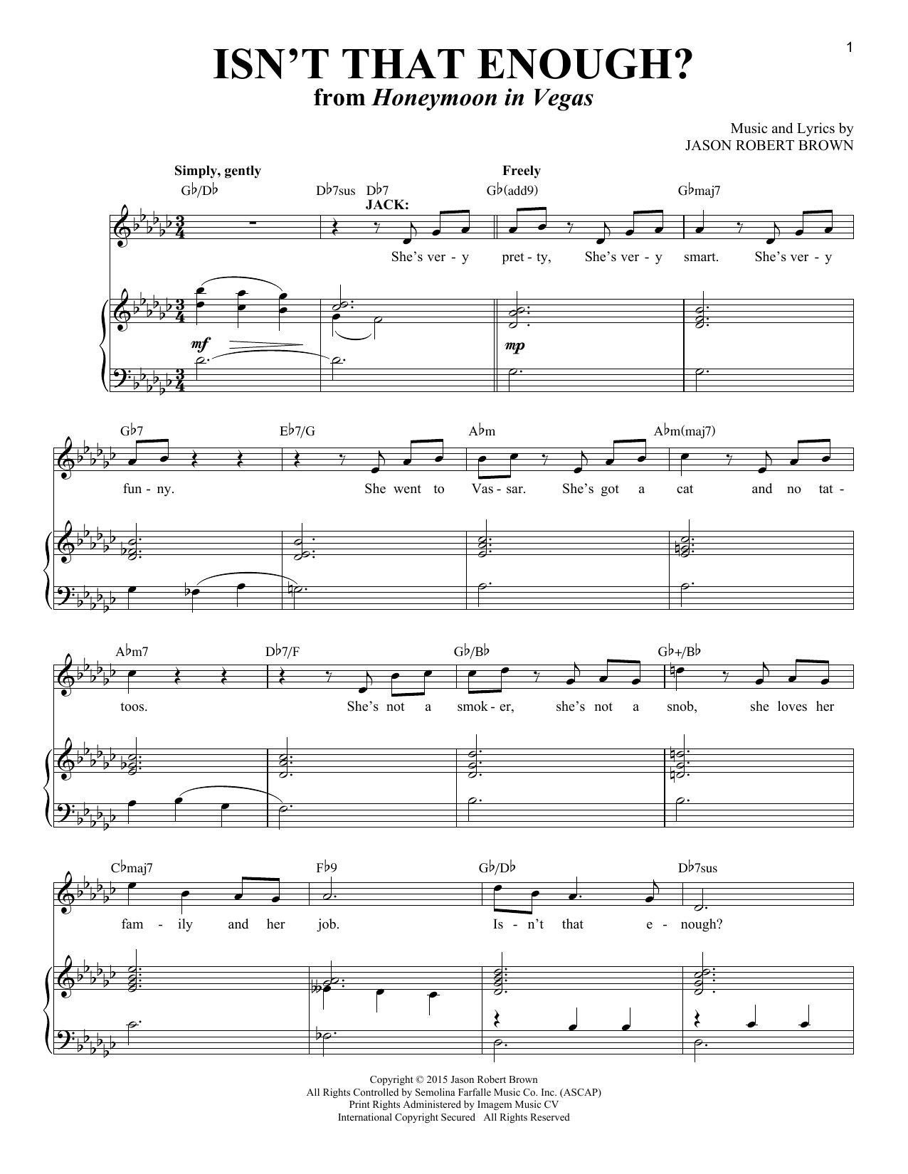 Jason Robert Brown Isn't That Enough? (from Honeymoon in Vegas) Sheet Music Notes & Chords for Piano & Vocal - Download or Print PDF