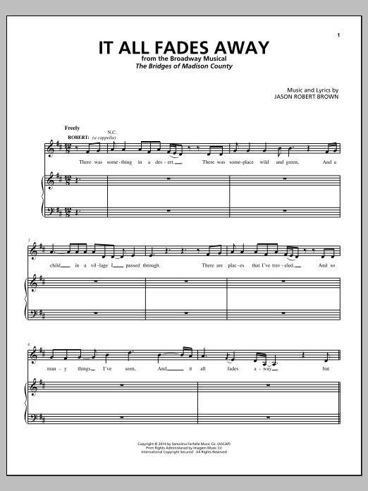Jason Robert Brown It All Fades Away (from The Bridges of Madison County) Sheet Music Notes & Chords for Piano & Vocal - Download or Print PDF