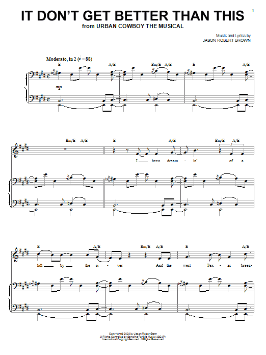 Jason Robert Brown It Don't Get Better Than This Sheet Music Notes & Chords for Piano, Vocal & Guitar (Right-Hand Melody) - Download or Print PDF