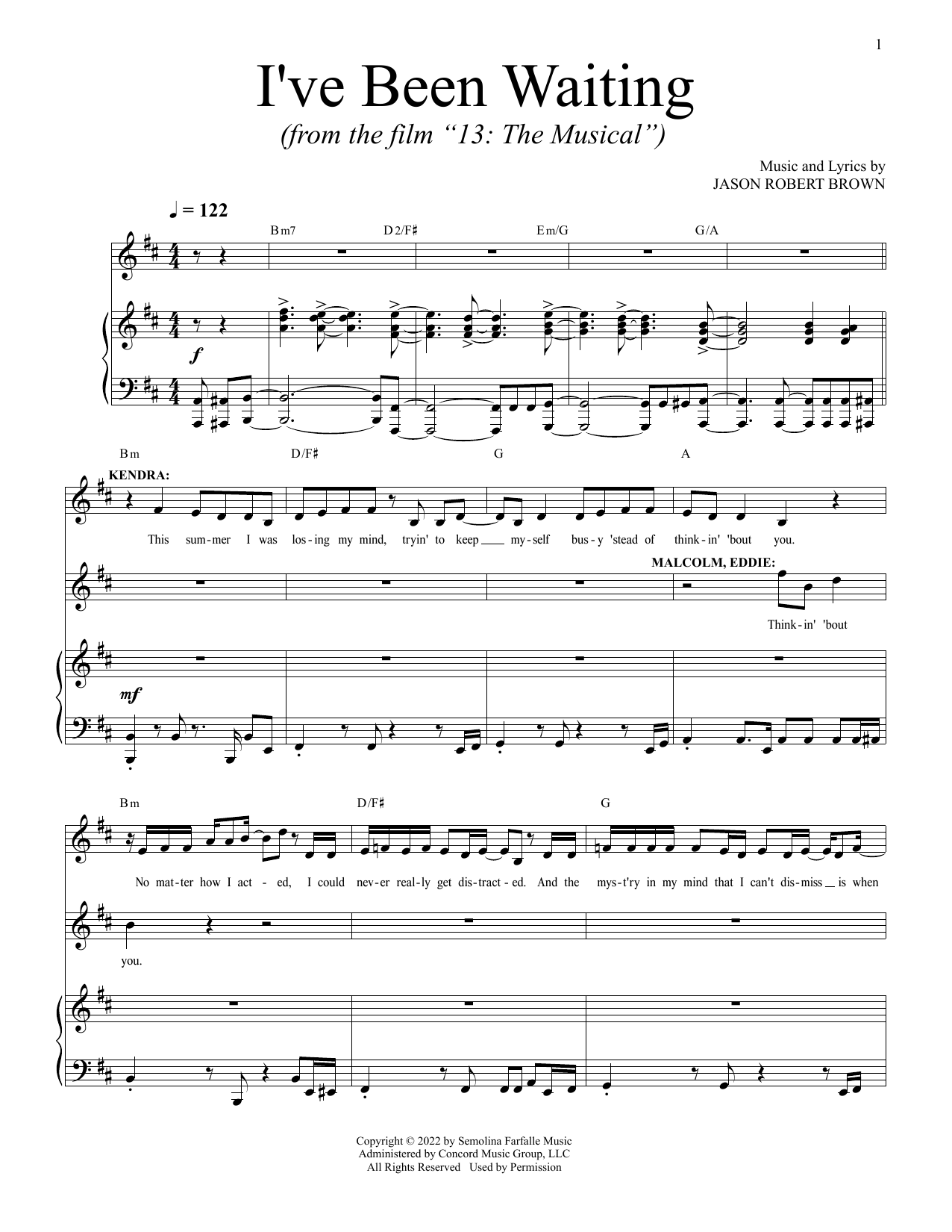 Jason Robert Brown I've Been Waiting (from 13: The Musical) (Netflix film) Sheet Music Notes & Chords for Piano & Vocal - Download or Print PDF