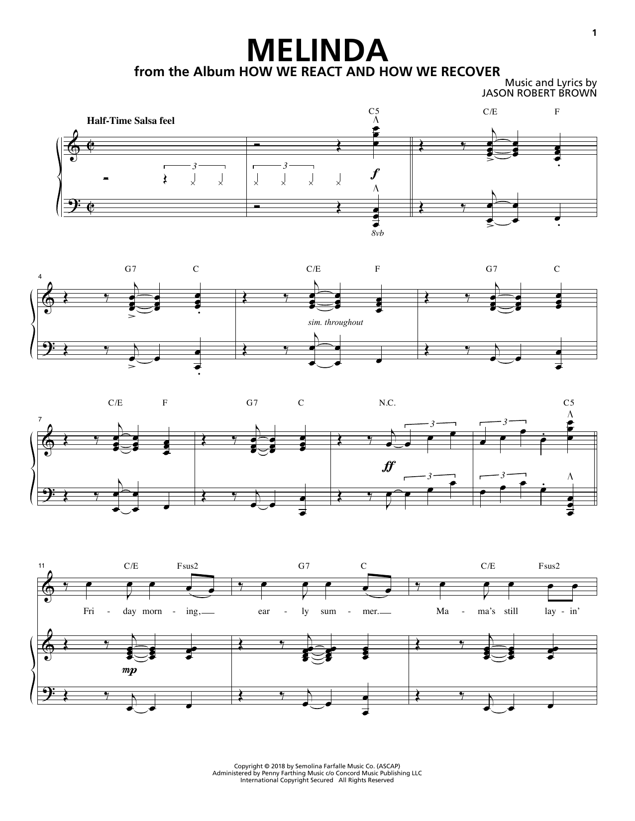 Jason Robert Brown Melinda (from How We React And How We Recover) Sheet Music Notes & Chords for Piano & Vocal - Download or Print PDF