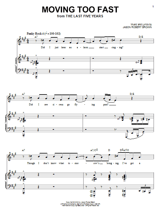 Jason Robert Brown Moving Too Fast (from The Last 5 Years) Sheet Music Notes & Chords for Piano, Vocal & Guitar (Right-Hand Melody) - Download or Print PDF