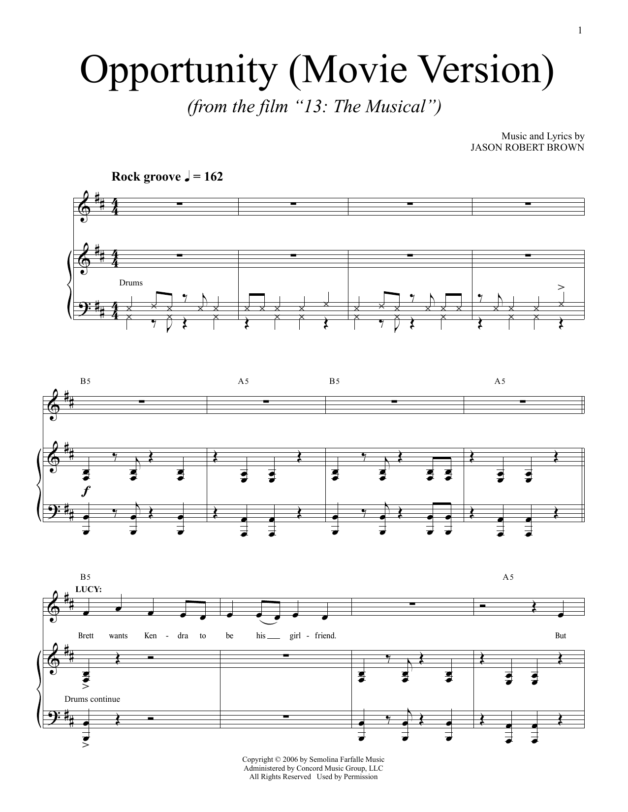 Jason Robert Brown Opportunity (from 13: The Musical) (Netflix film) Sheet Music Notes & Chords for Piano & Vocal - Download or Print PDF