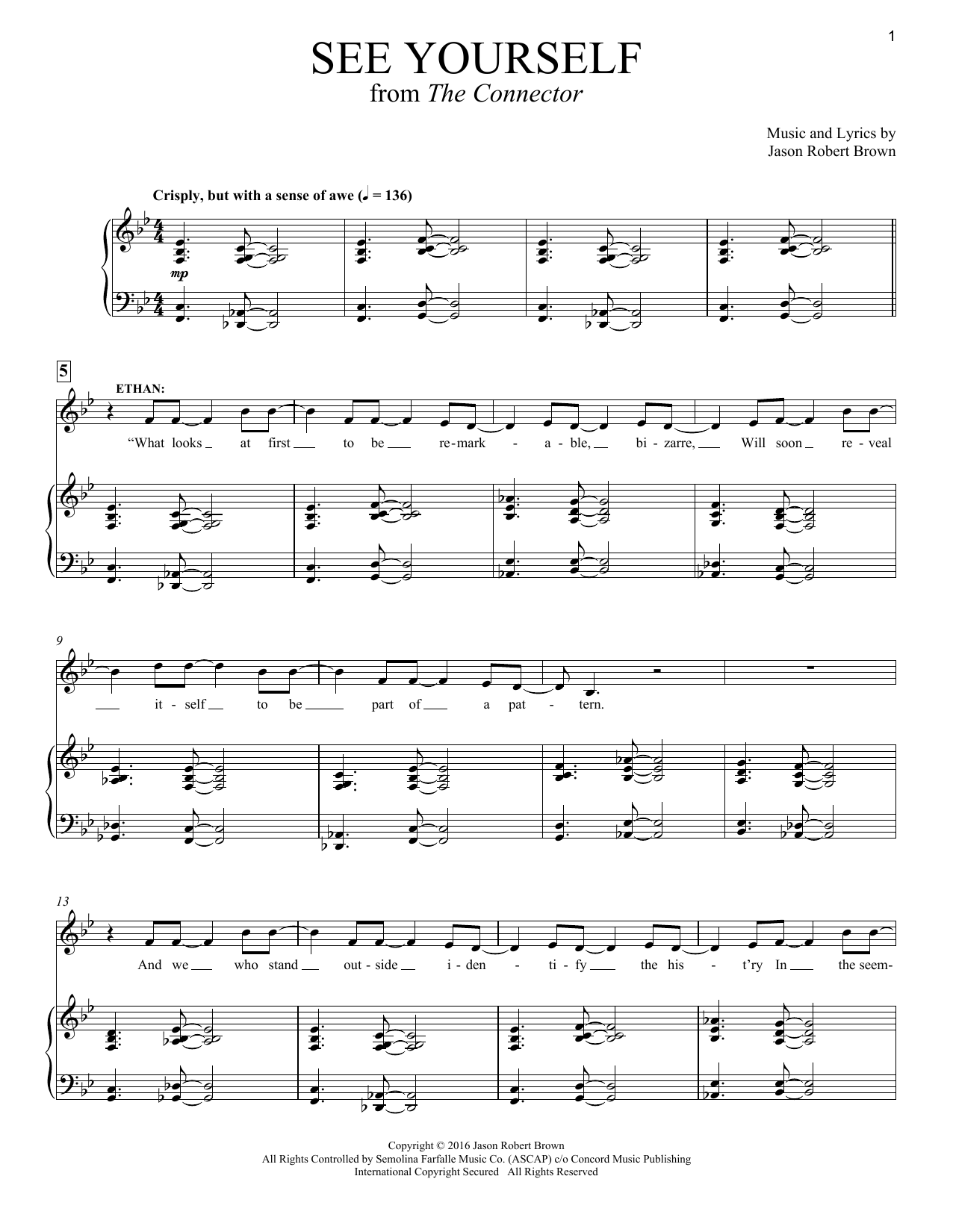 Jason Robert Brown See Yourself (from The Connector) Sheet Music Notes & Chords for Piano & Vocal - Download or Print PDF