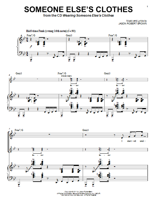 Jason Robert Brown Someone Else's Clothes (from Wearing Someone Else's Clothes) Sheet Music Notes & Chords for Piano & Vocal - Download or Print PDF