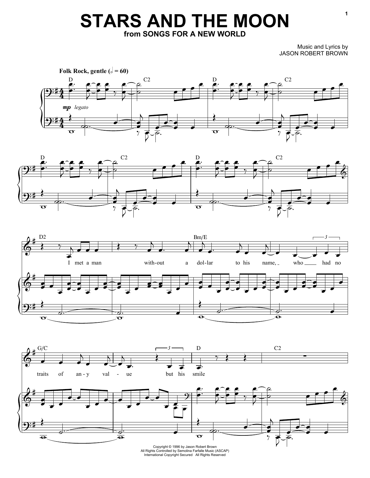 Jason Robert Brown Stars And The Moon (from Songs for a New World) Sheet Music Notes & Chords for Piano, Vocal & Guitar (Right-Hand Melody) - Download or Print PDF