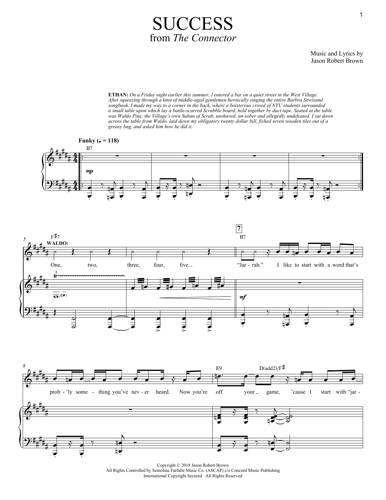 Jason Robert Brown Success (from The Connector) Sheet Music Notes & Chords for Piano & Vocal - Download or Print PDF