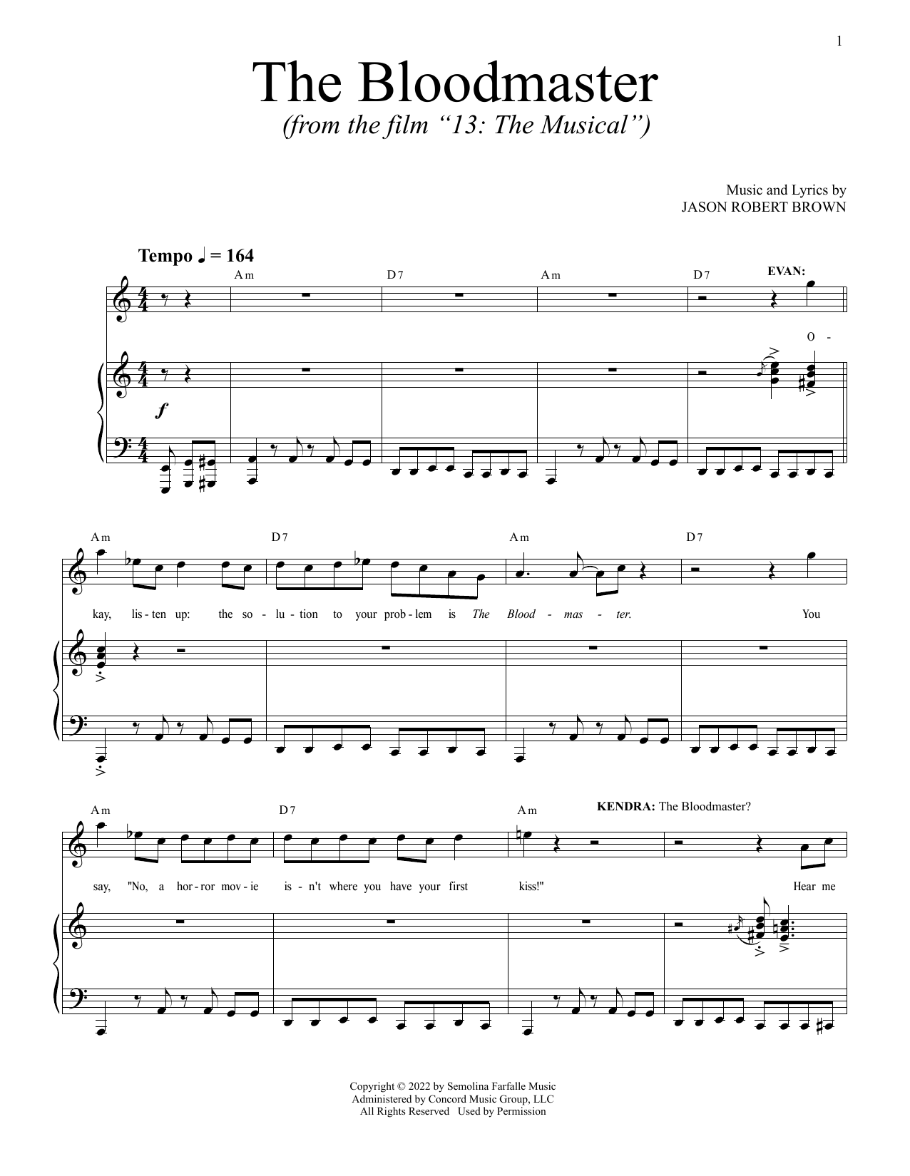 Jason Robert Brown The Bloodmaster (from 13: The Musical) (Netflix film) Sheet Music Notes & Chords for Piano & Vocal - Download or Print PDF