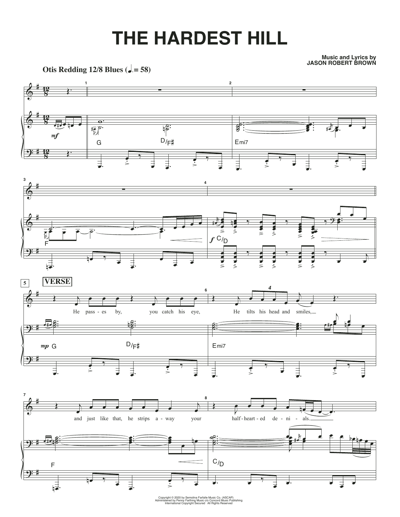Jason Robert Brown The Hardest Hill (Original Key) (from How We React And How We Recover) Sheet Music Notes & Chords for Piano & Vocal - Download or Print PDF