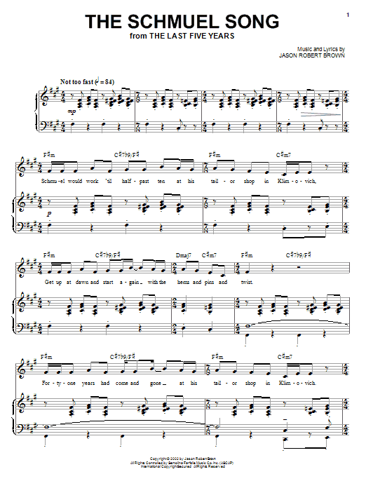 Jason Robert Brown The Schmuel Song (from The Last 5 Years) Sheet Music Notes & Chords for Piano, Vocal & Guitar (Right-Hand Melody) - Download or Print PDF