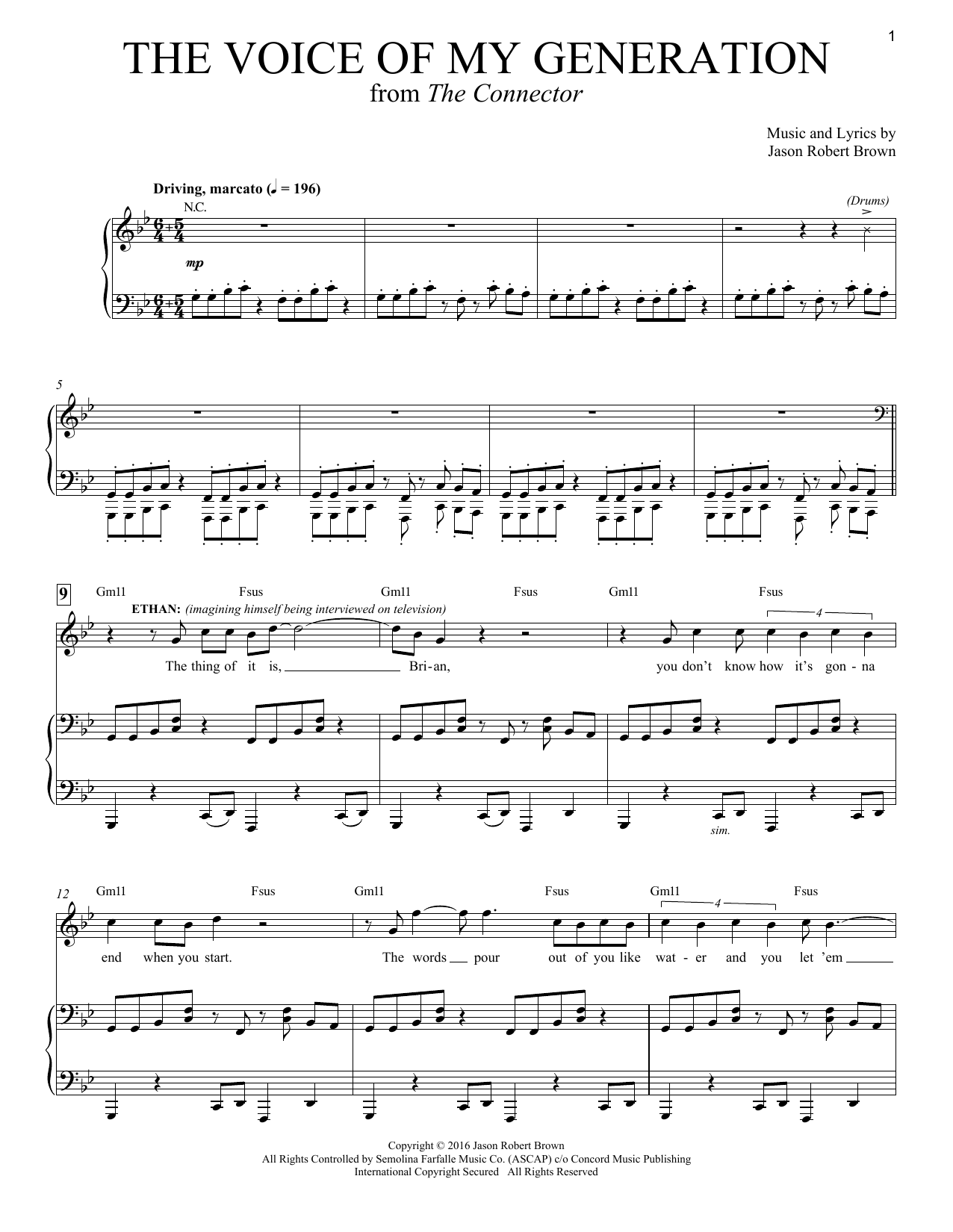 Jason Robert Brown The Voice Of My Generation (from The Connector) Sheet Music Notes & Chords for Piano & Vocal - Download or Print PDF