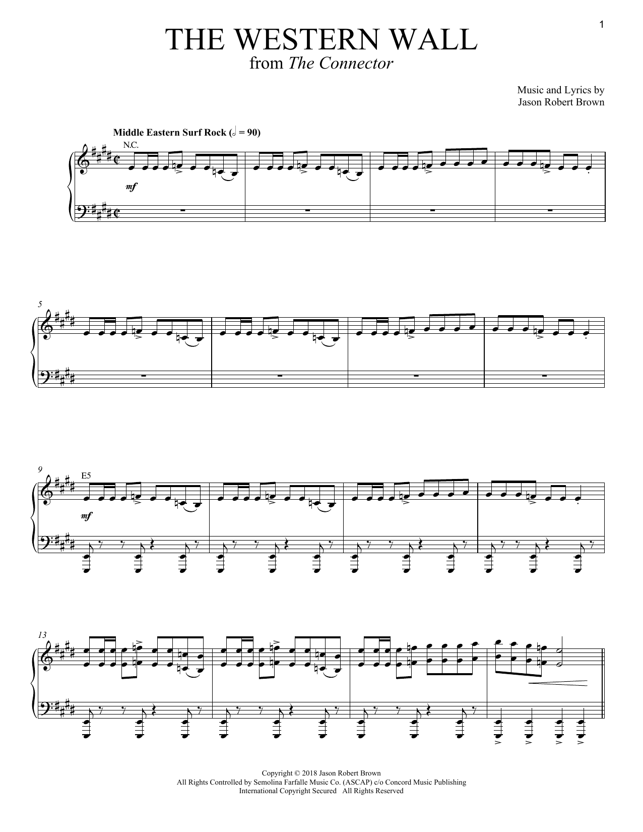 Jason Robert Brown The Western Wall (from The Connector) Sheet Music Notes & Chords for Piano & Vocal - Download or Print PDF