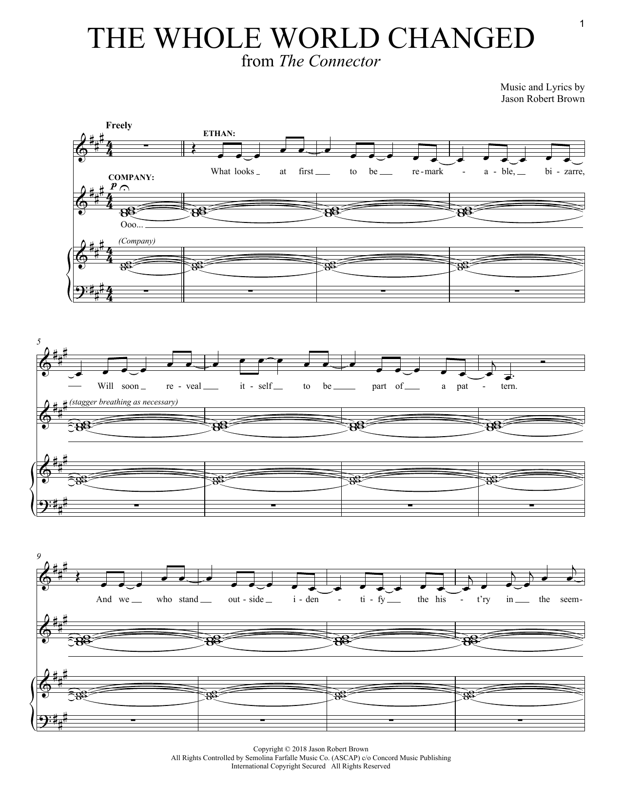 Jason Robert Brown The Whole World Changed (from The Connector) Sheet Music Notes & Chords for Piano & Vocal - Download or Print PDF