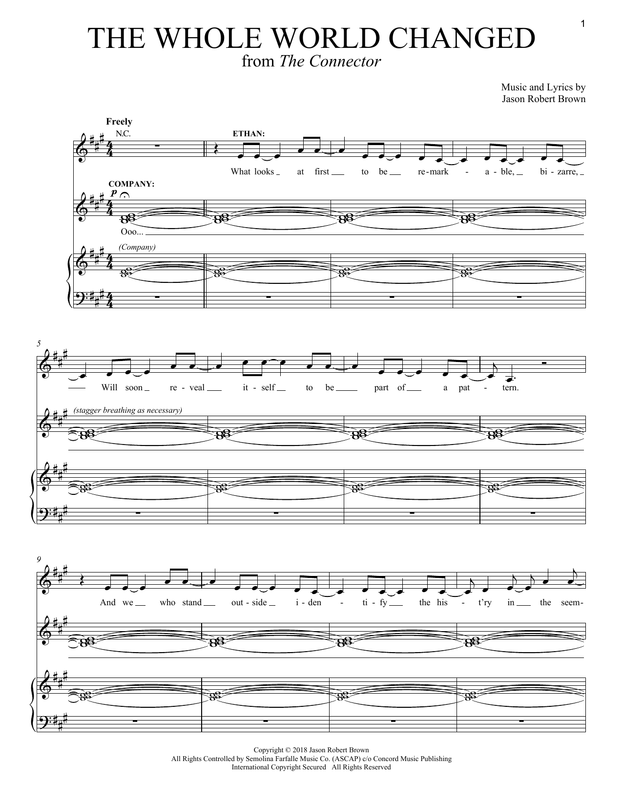 Jason Robert Brown The Whole World Changed (from The Connector) Sheet Music Notes & Chords for Piano & Vocal - Download or Print PDF