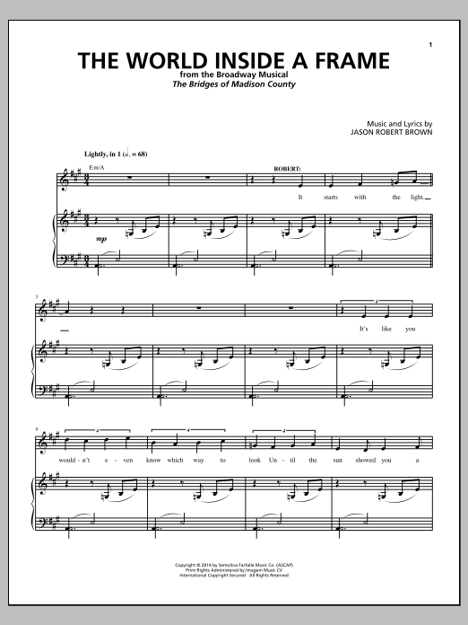 Jason Robert Brown The World Inside A Frame (from The Bridges of Madison County) Sheet Music Notes & Chords for Piano & Vocal - Download or Print PDF