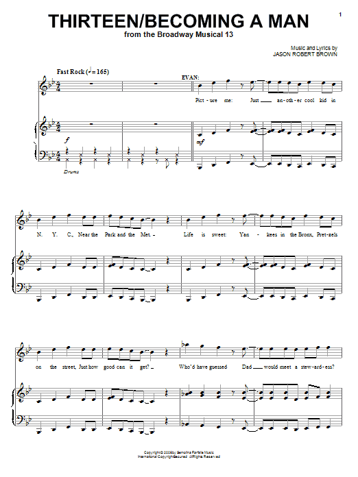 Jason Robert Brown Thirteen / Becoming A Man (from 13: The Musical) Sheet Music Notes & Chords for Piano, Vocal & Guitar (Right-Hand Melody) - Download or Print PDF