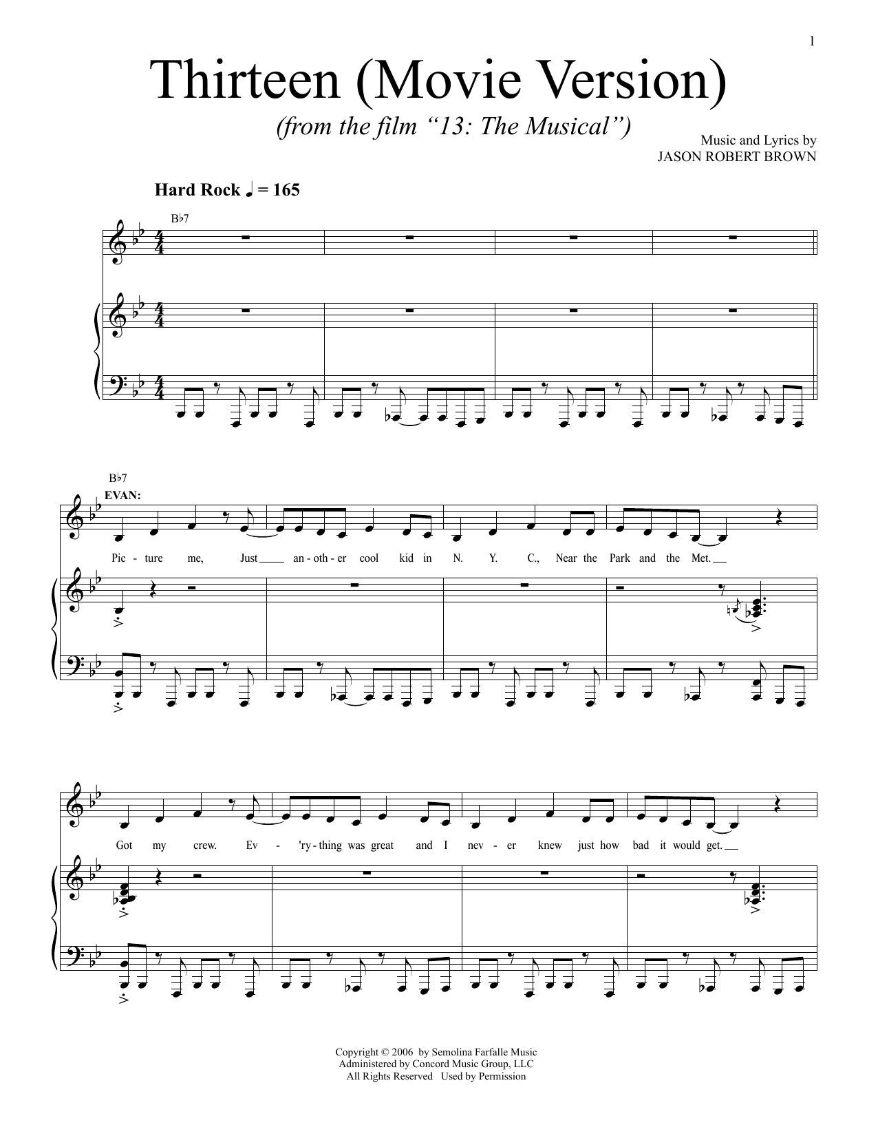 Jason Robert Brown Thirteen (from 13: The Musical) (Netflix film) Sheet Music Notes & Chords for Piano & Vocal - Download or Print PDF