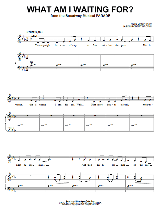 Jason Robert Brown What Am I Waiting For? (from Parade) Sheet Music Notes & Chords for Piano, Vocal & Guitar (Right-Hand Melody) - Download or Print PDF