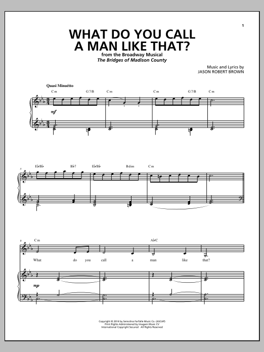 Jason Robert Brown What Do You Call A Man Like That? (from The Bridges of Madison County) Sheet Music Notes & Chords for Piano & Vocal - Download or Print PDF