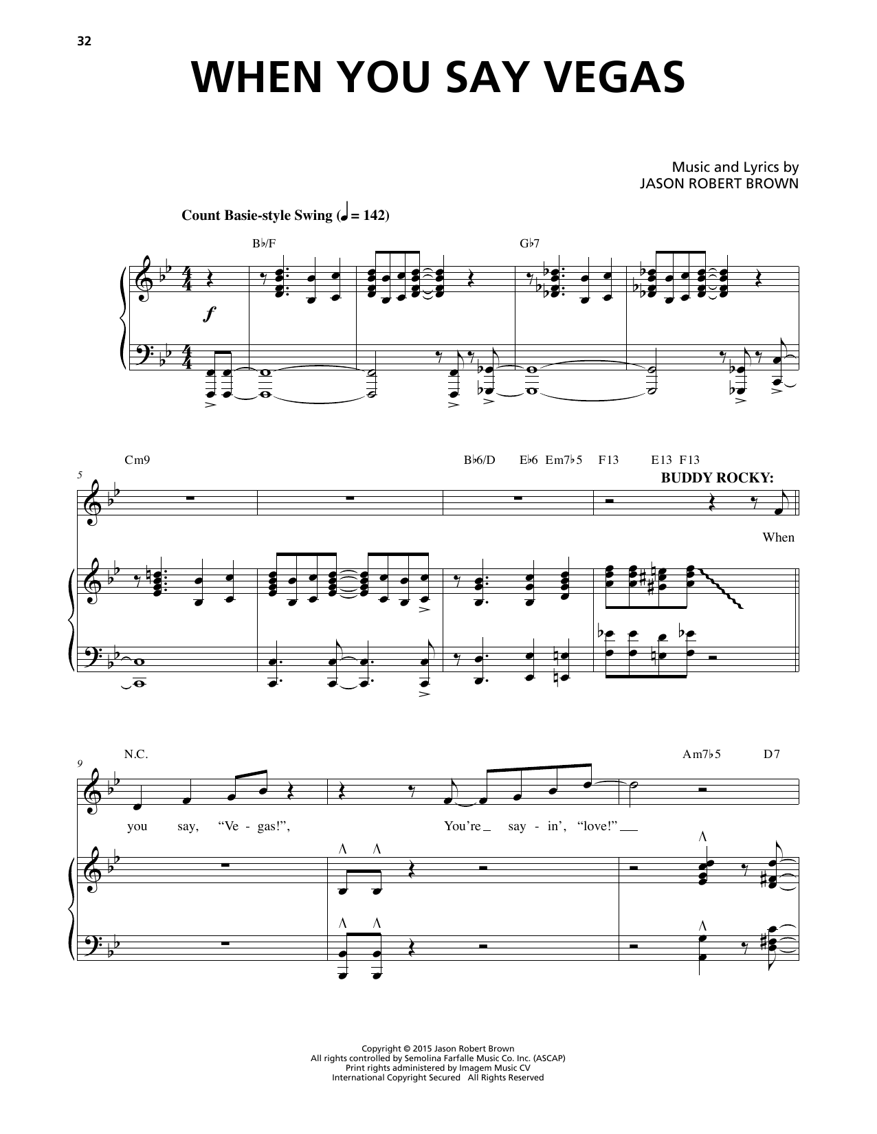 Jason Robert Brown When You Say Vegas (from Honeymoon in Vegas) Sheet Music Notes & Chords for Piano & Vocal - Download or Print PDF