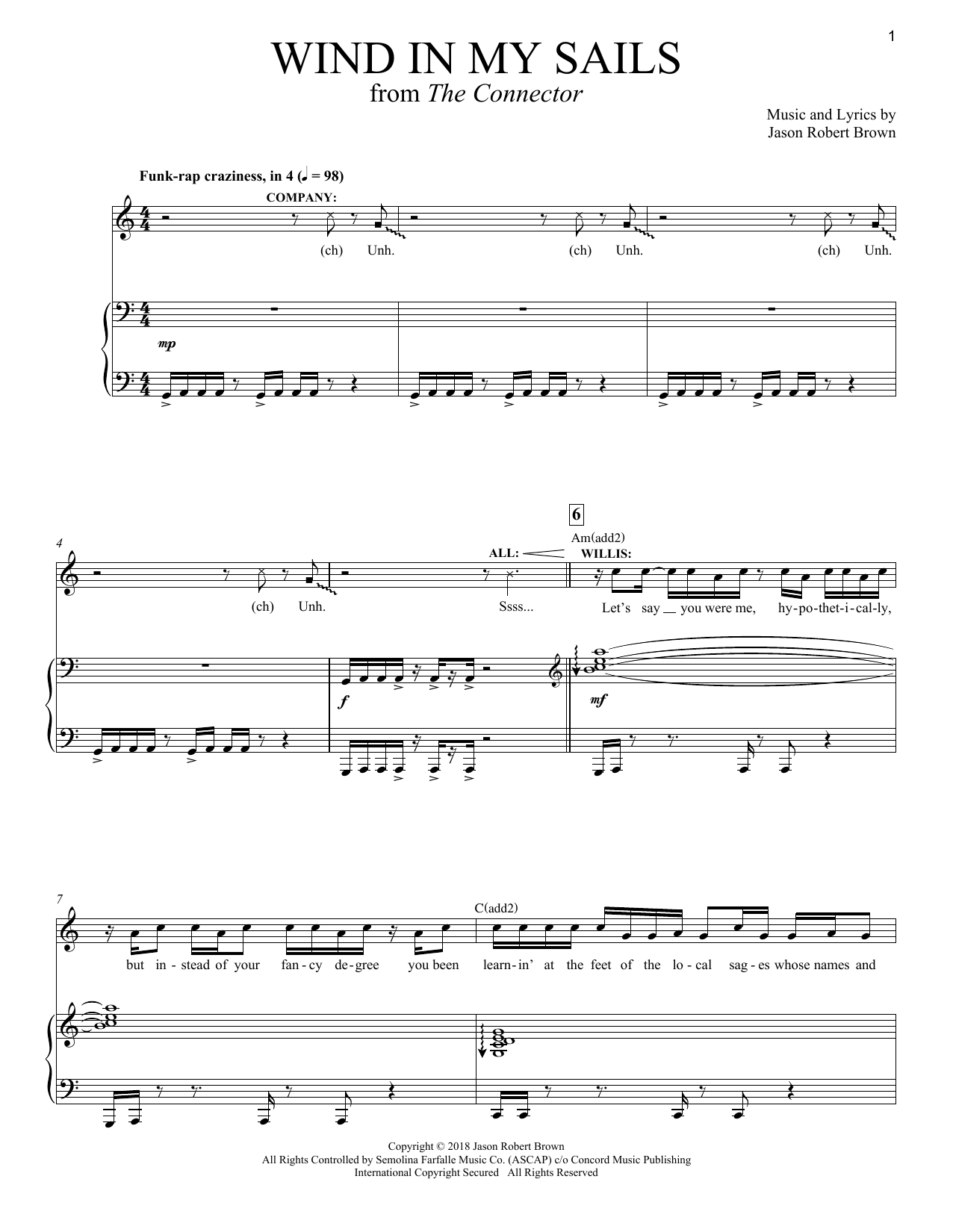 Jason Robert Brown Wind In My Sails (from The Connector) Sheet Music Notes & Chords for Piano & Vocal - Download or Print PDF