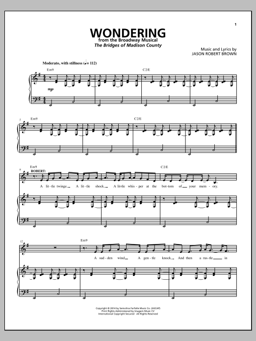 Jason Robert Brown Wondering (from The Bridges of Madison County) Sheet Music Notes & Chords for Piano & Vocal - Download or Print PDF