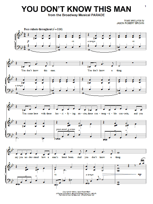 Jason Robert Brown You Don't Know This Man (from Parade) Sheet Music Notes & Chords for Piano, Vocal & Guitar (Right-Hand Melody) - Download or Print PDF