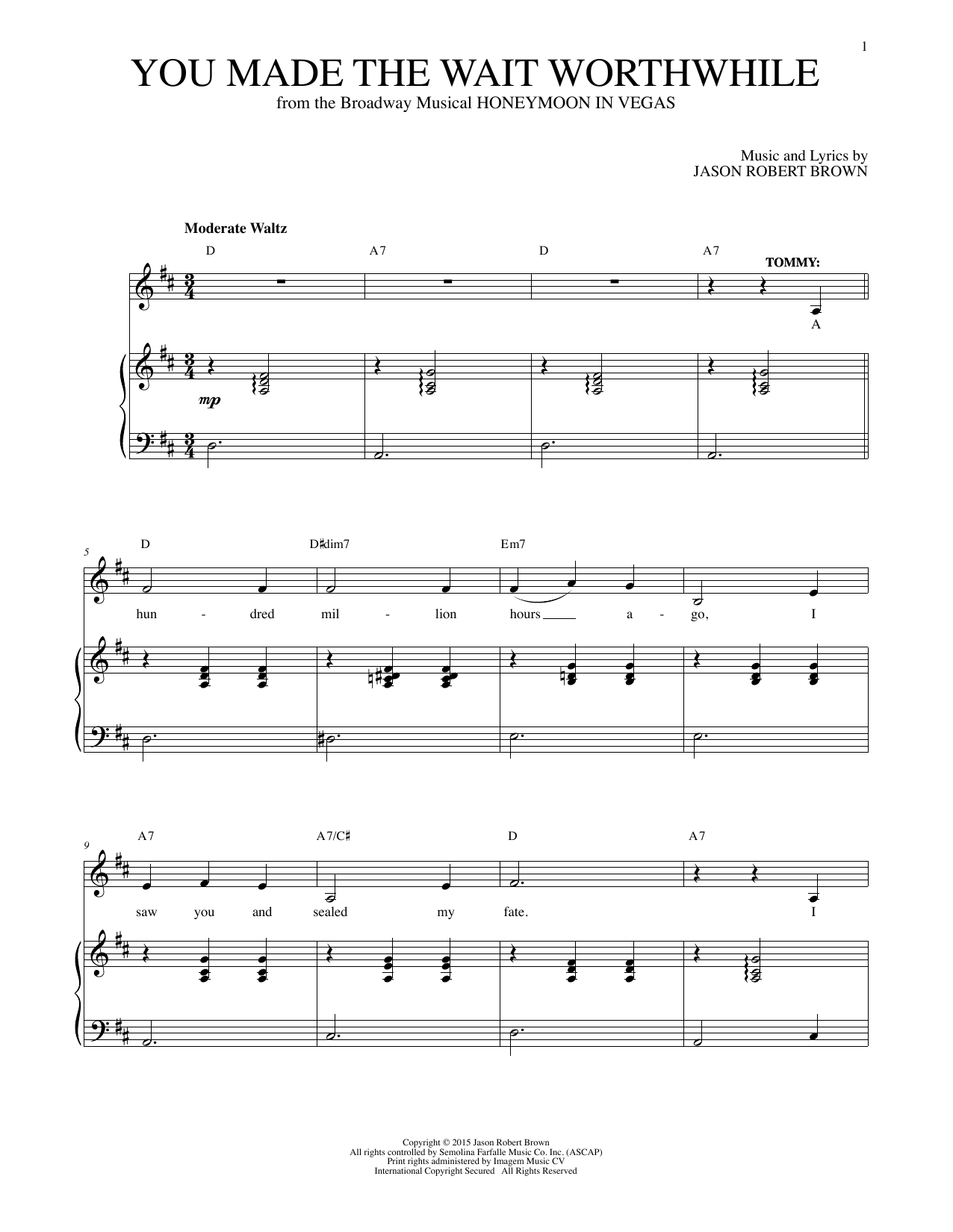 Jason Robert Brown You Made The Wait Worthwhile (from Honeymoon in Vegas) Sheet Music Notes & Chords for Piano & Vocal - Download or Print PDF