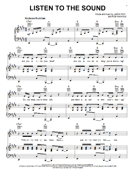 Jason Roy Listen To The Sound Sheet Music Notes & Chords for Piano, Vocal & Guitar (Right-Hand Melody) - Download or Print PDF Jason Roy Listen To The Sound Sheet Music Notes & Chords for Piano, Vocal & Guitar (Right-Hand Melody) - Download or Print PDF